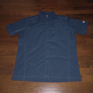 Kuhl Shirt Mens Medium Slate Blue Short Sleeve Button Front Tufflex Performance